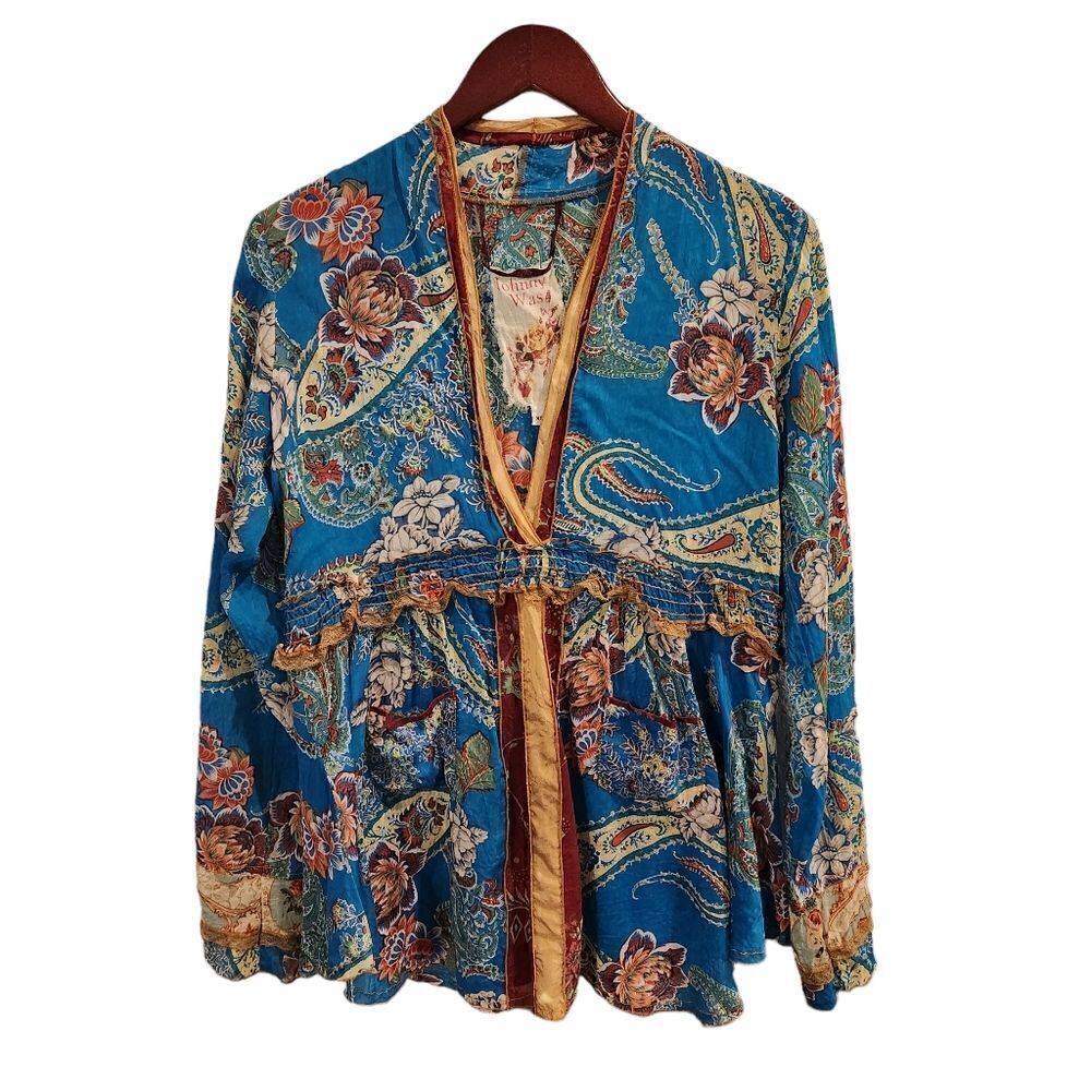 Johnny Was Floral BOHO Multicolor Blouse Top Size XS